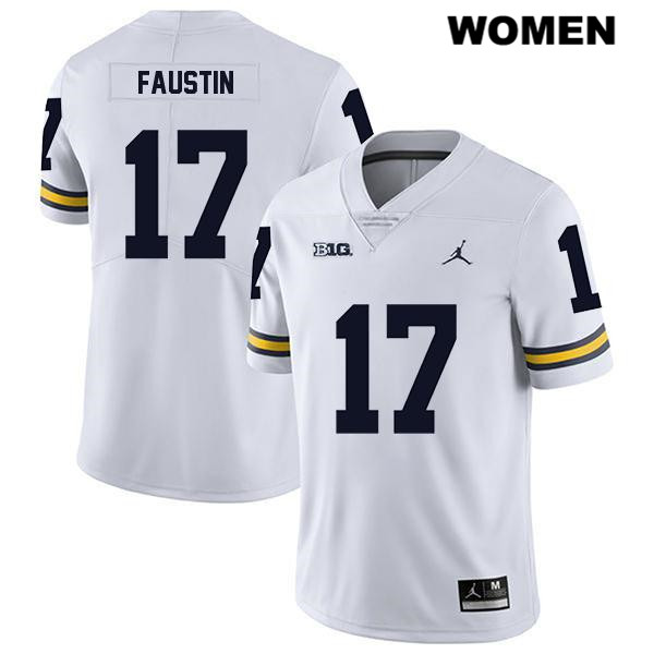 Women's NCAA Michigan Wolverines Sammy Faustin #17 White Jordan Brand Authentic Stitched Legend Football College Jersey EH25W27HI
